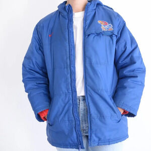 Vintage Nike Y2K Blue Kansas Jayhawks University Zip Up Puffer Hood Jacket M